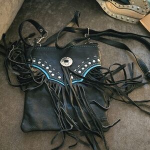 Black and Blue Fringe Crossbody Bag